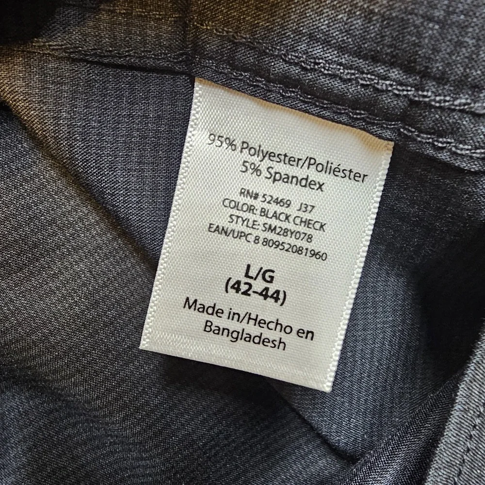 Swiss Tech Men's Large Stretch Button Up Shirt Black Micro‎ Check Performance
